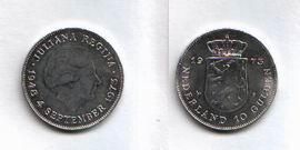 10 Gulden(1973-Holandsko, Ag, Juliána), stav 1/1+