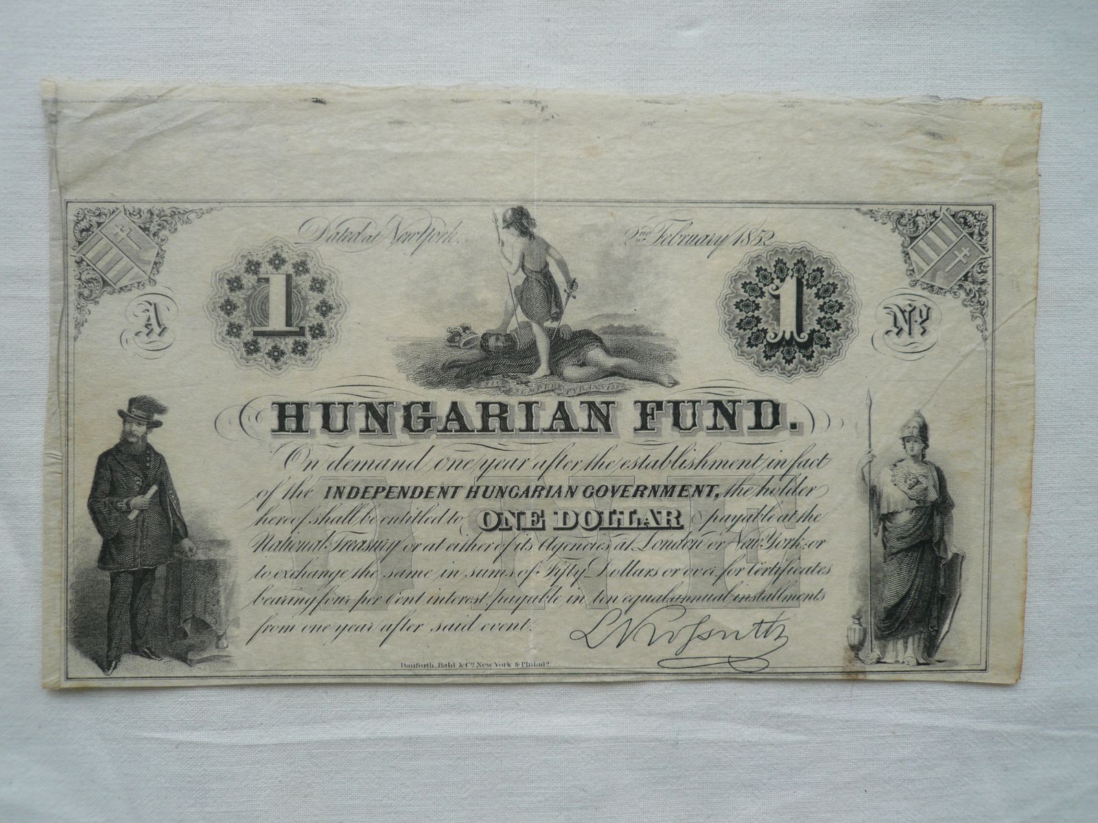 1 Dollar, Hungaria Fund, 1852, Uhry