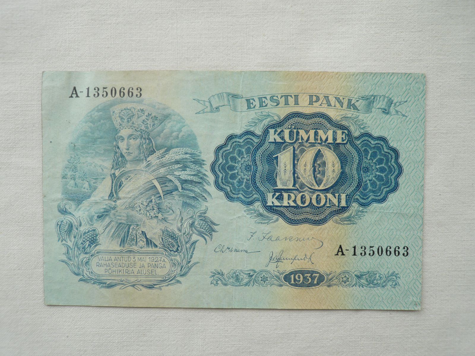 10 Krooni, 1937, Estonsko
