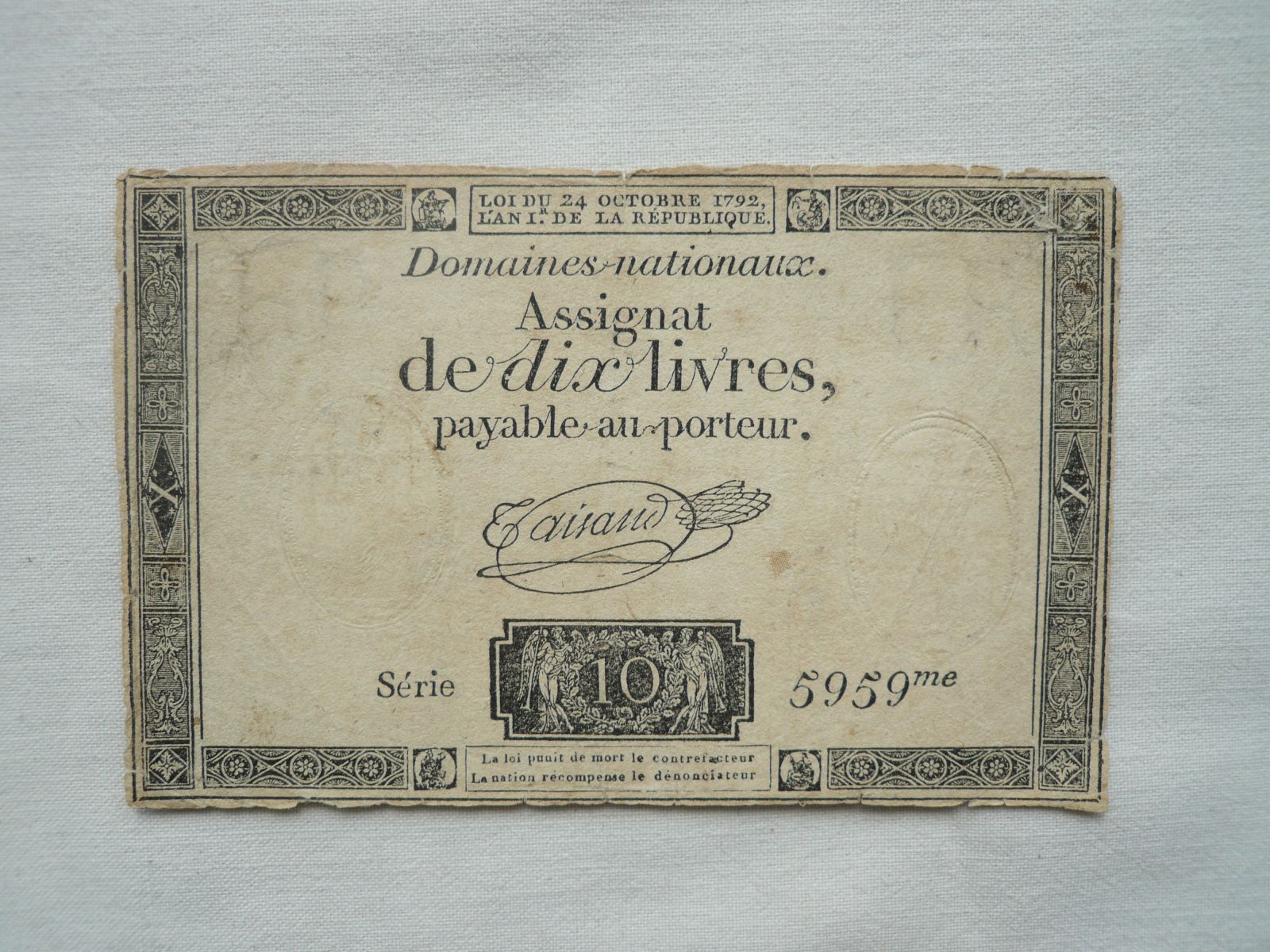 10 Livres, 1792, Asignat Francie
