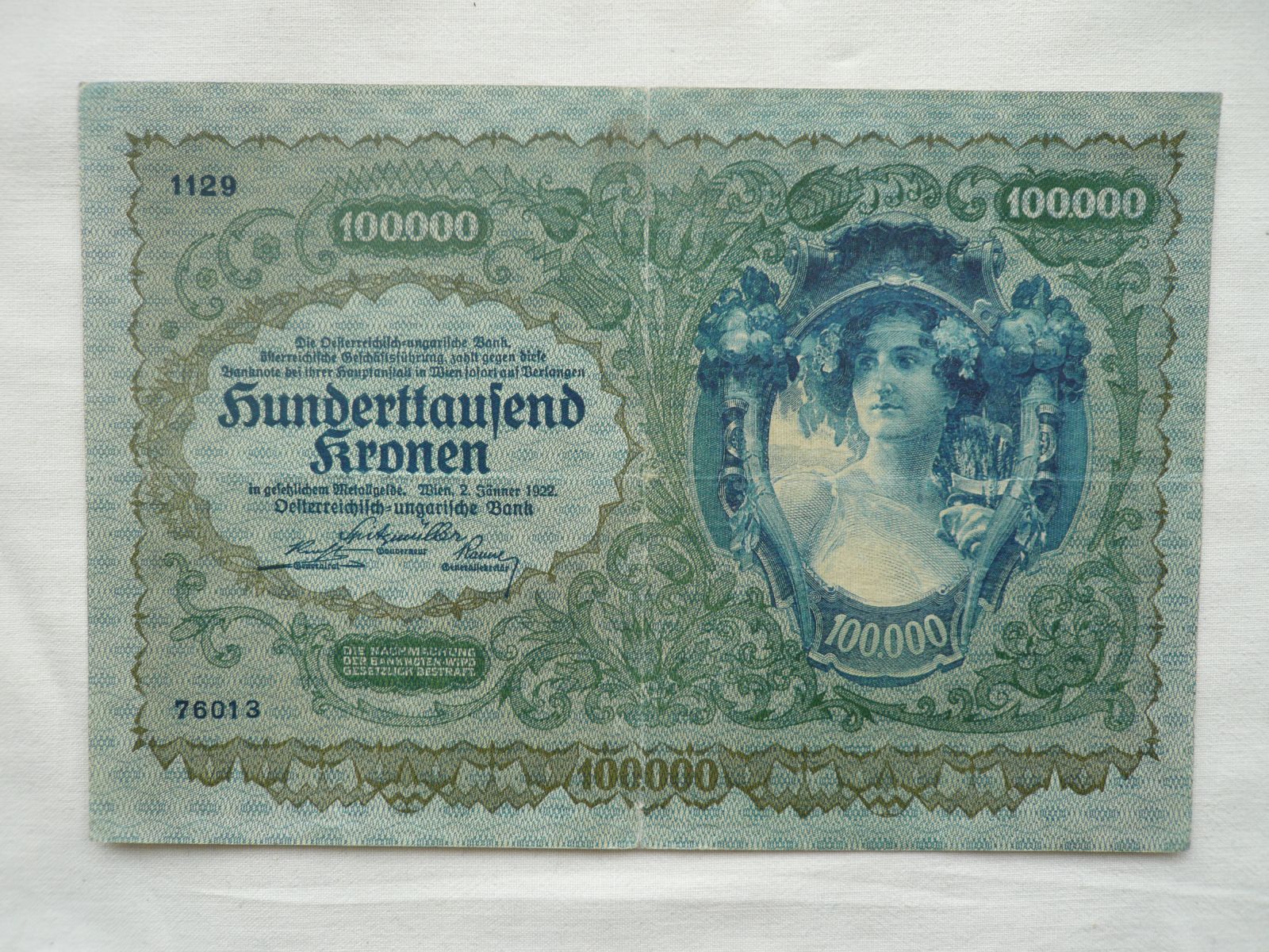 100.000 Korun, 1922, S.1129, Rakousko