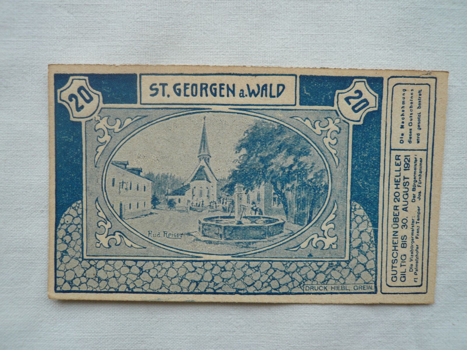 20 Heller, St. Georgen, 1921 Rakousko
