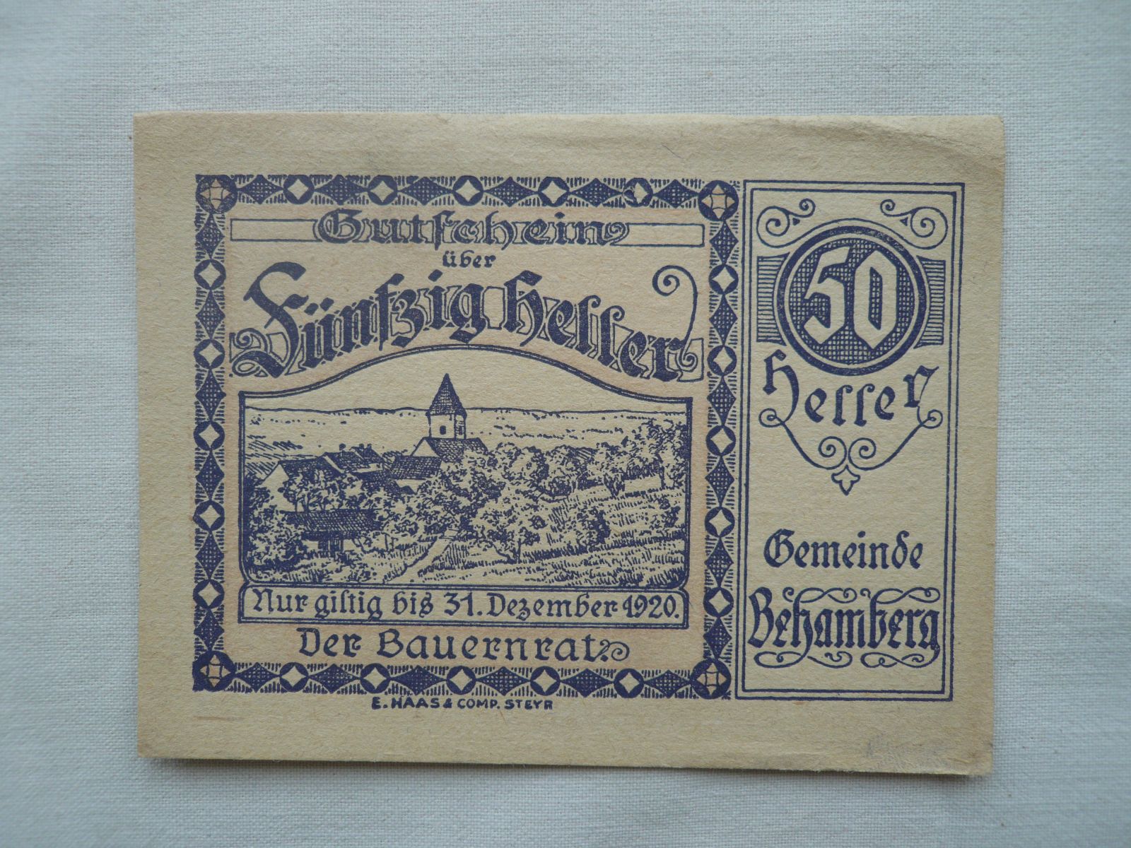 50 Heller, Behamberg, 1920 Rakousko