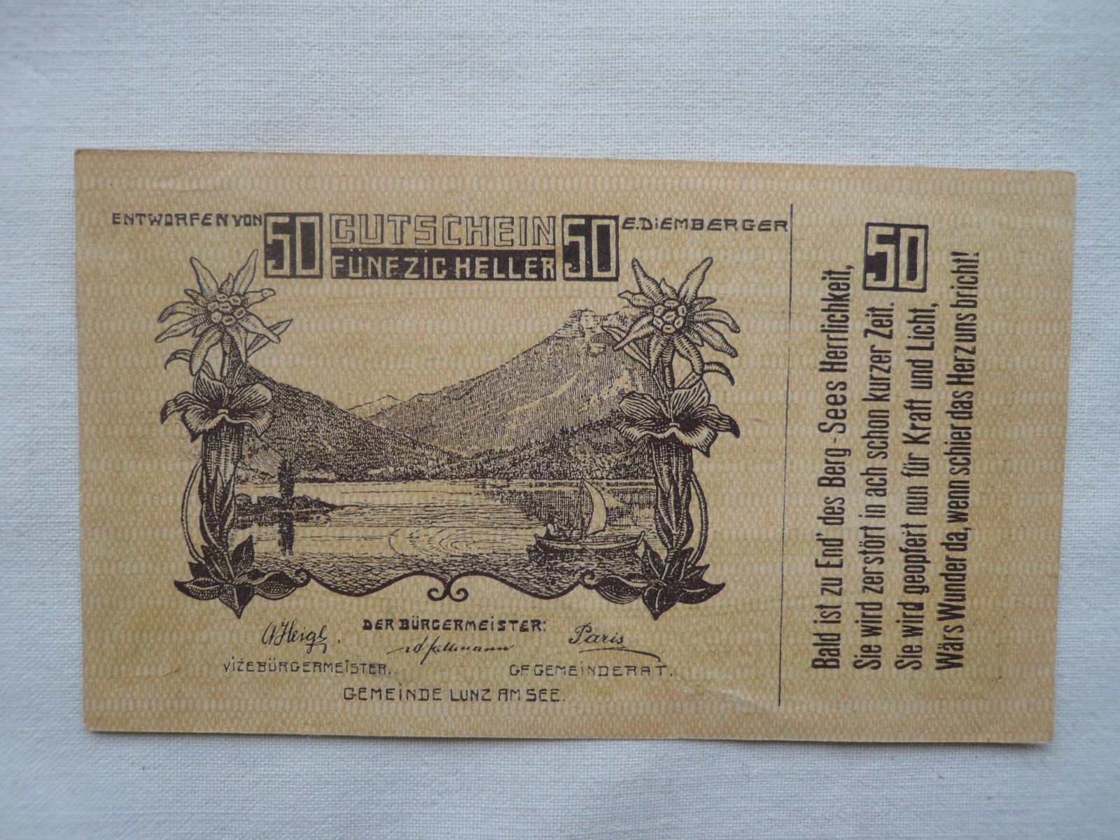 50 Heller, Bergsees, 1920 Rakousko