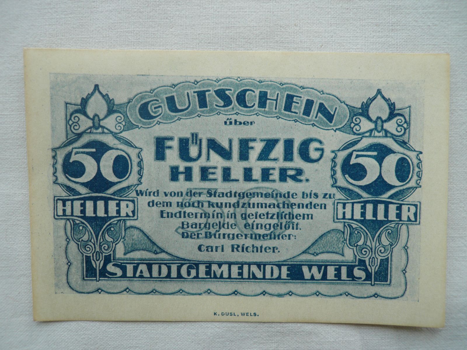 50 Heller, Gutschein, Rakousko