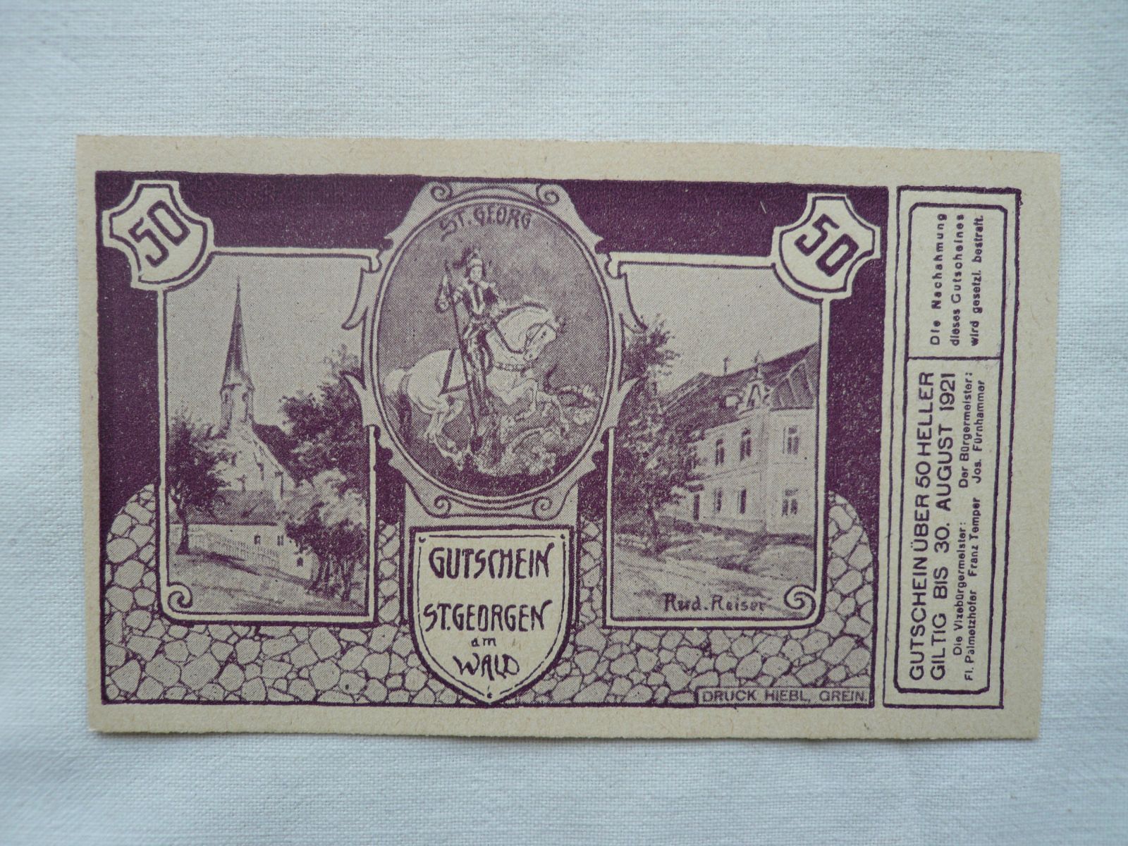 50 Heller, St.Georgen, 1921, Rakousko
