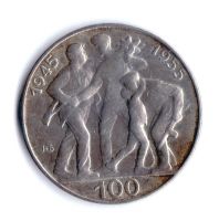 100 Kčs(1955-10. výročí osvobození Československa-Ag 900-24g), stav 0/1, patina, varianta b