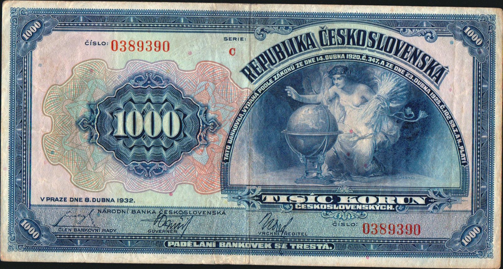 1000Kč/1932/, stav 2, série C