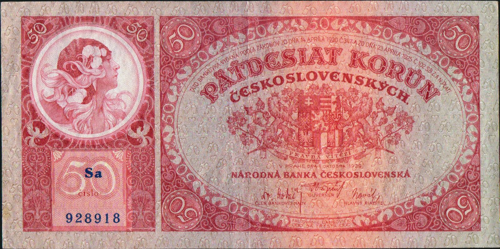 50Kč/1929/, stav 2+, série Sa