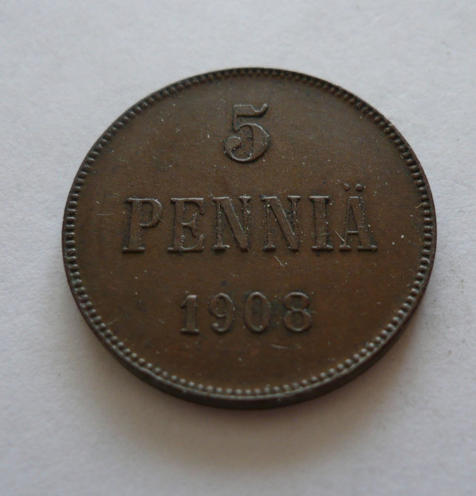 5 Pennia, 1908 STAV! Finsko pod Ruskem