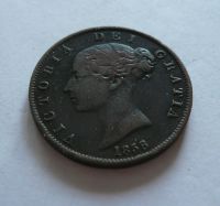 1/2 Penny, 1858, Viktorie, PĚKNÁ, Anglie