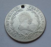 Rakousko 20 Krejcar 1818 A František II. Dírka