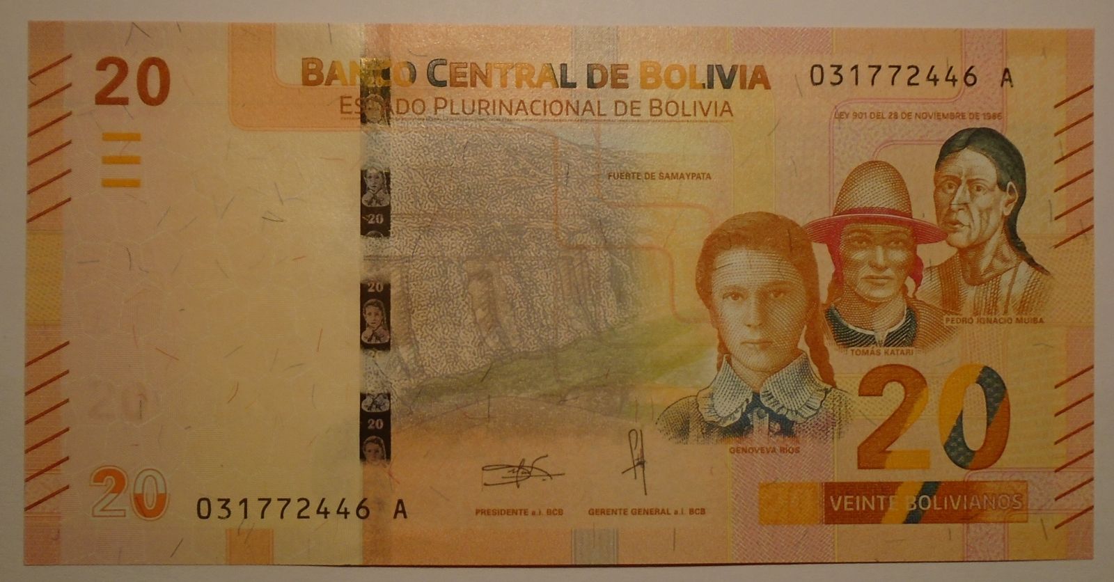 Bolívie 20 Bolivianos oranžová