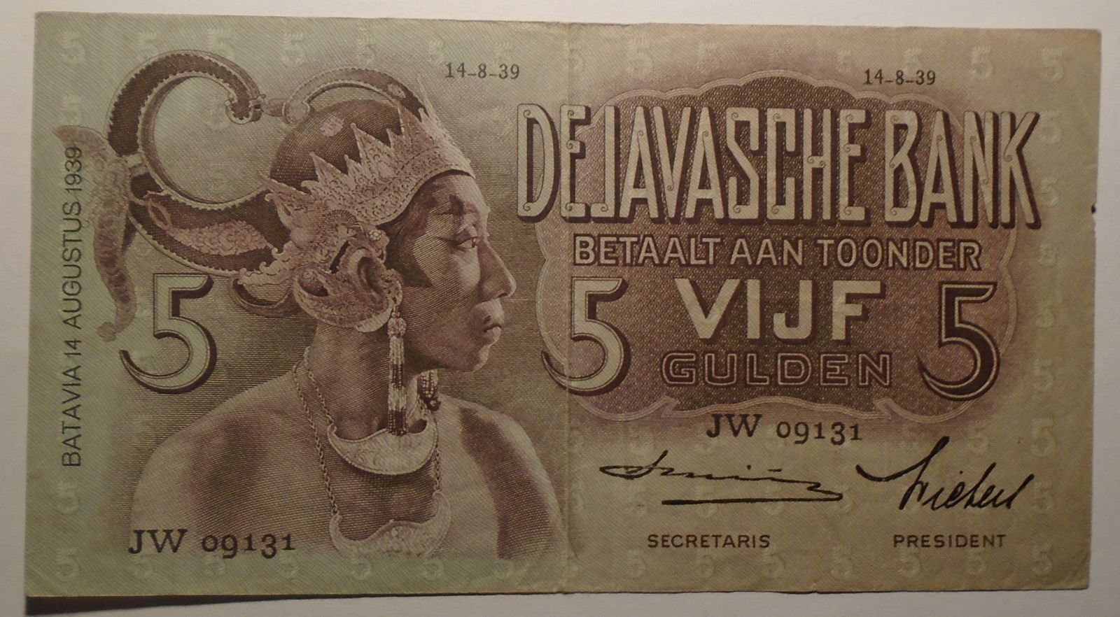 Indie 5 Gulden 1939