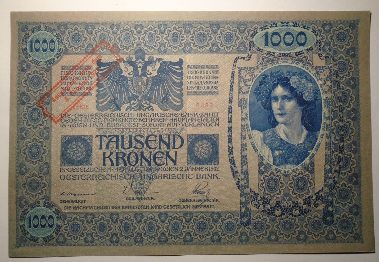 Rakousko 1 000 Korun razítko 1902