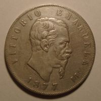 Itálie 5 Lir V. Emanuele 1877