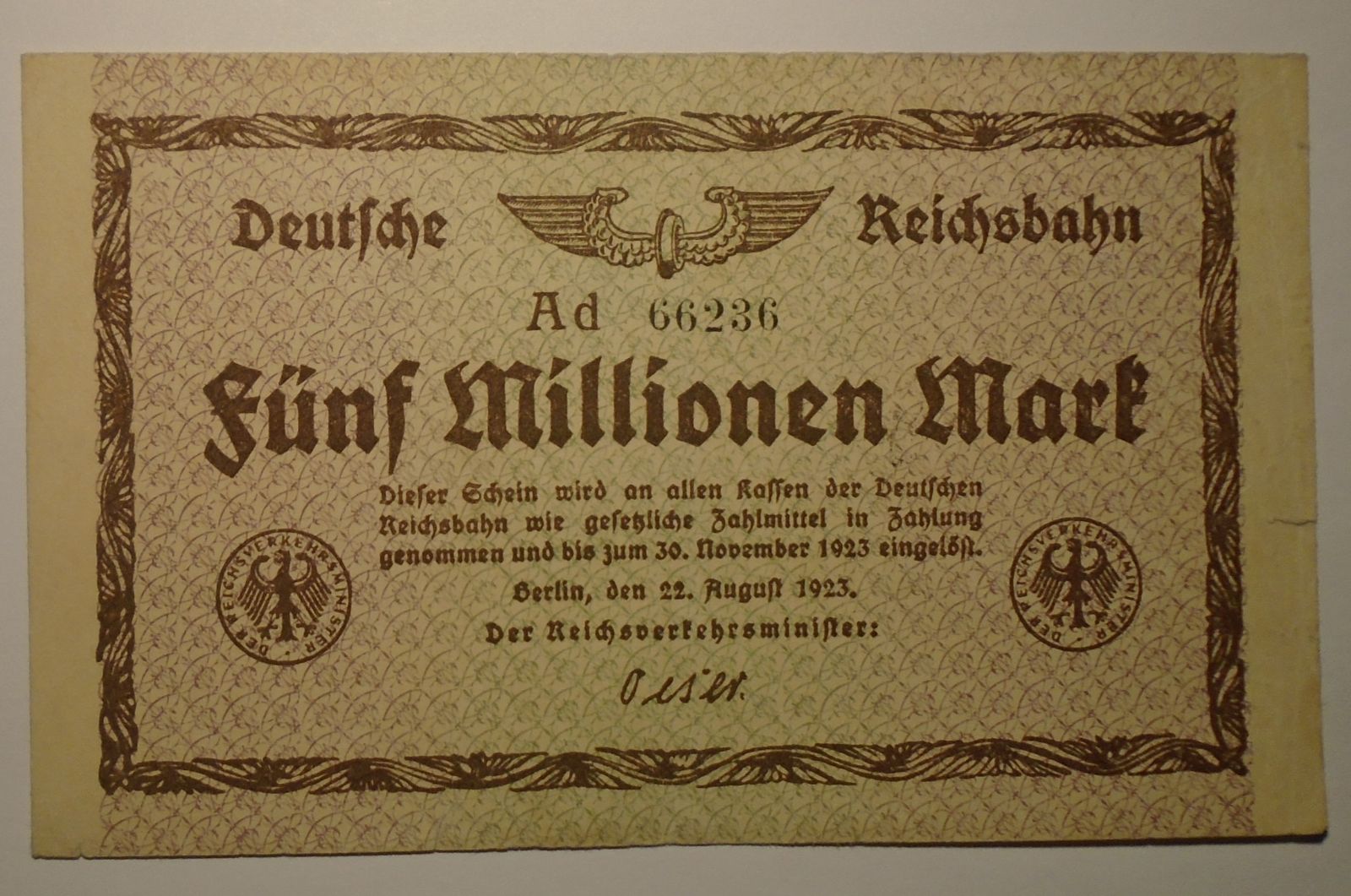 Německo 5 mil. Marek 1923 říšské