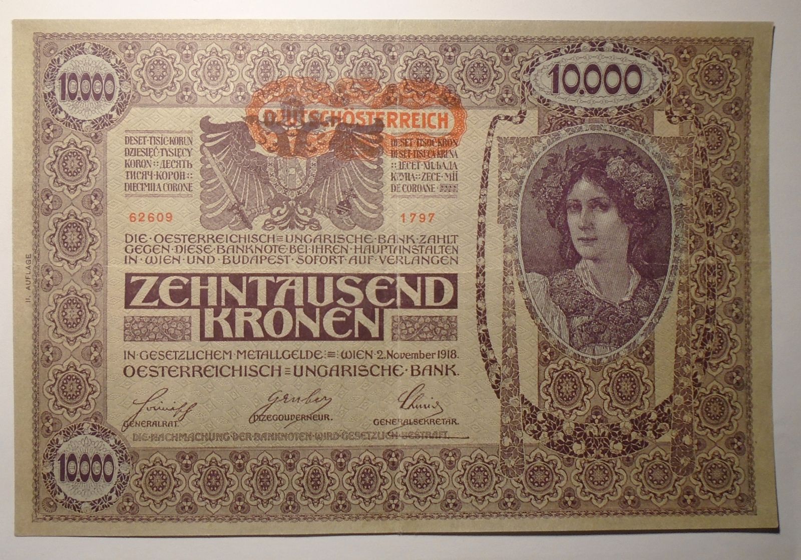 Rakousko 10000 Korun 1918 razítko 1797