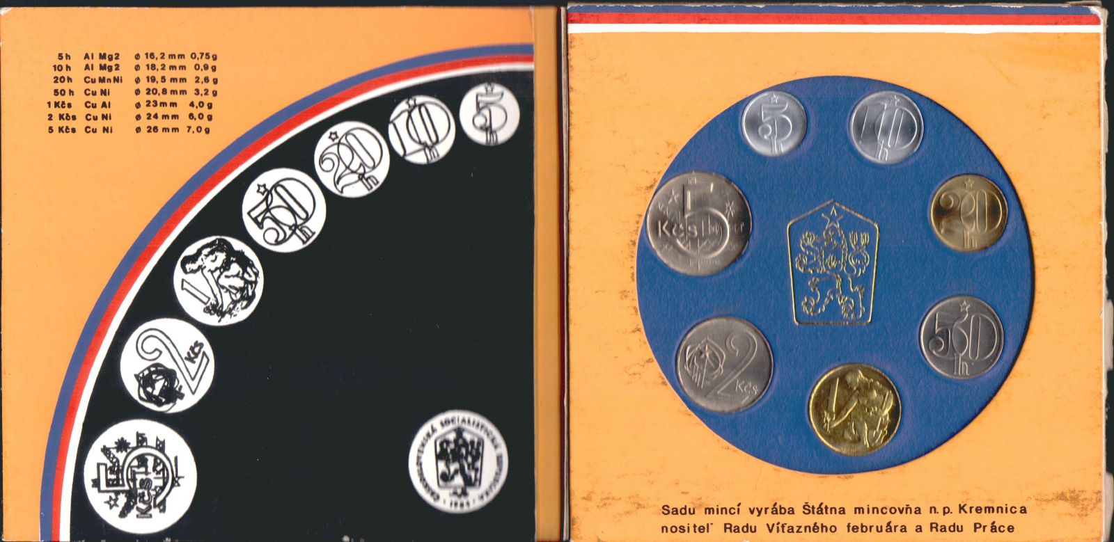 Ročníková sada oběžných mincí ČSSR (1989), stavy 0/0, poškozený obal