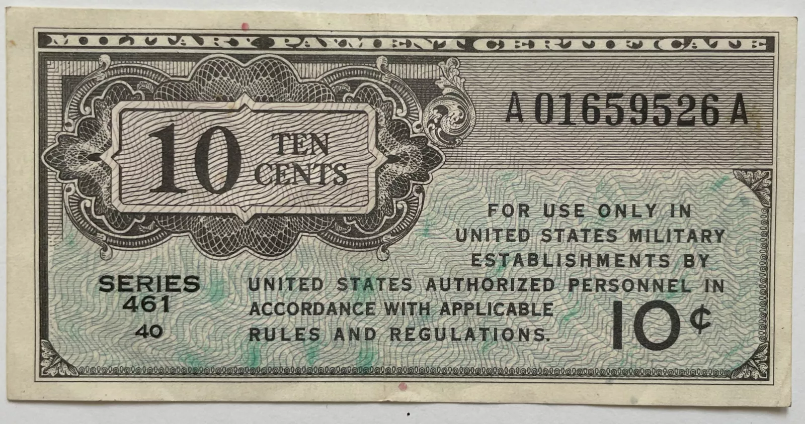 USA 10 Cent - vojenská bankovka