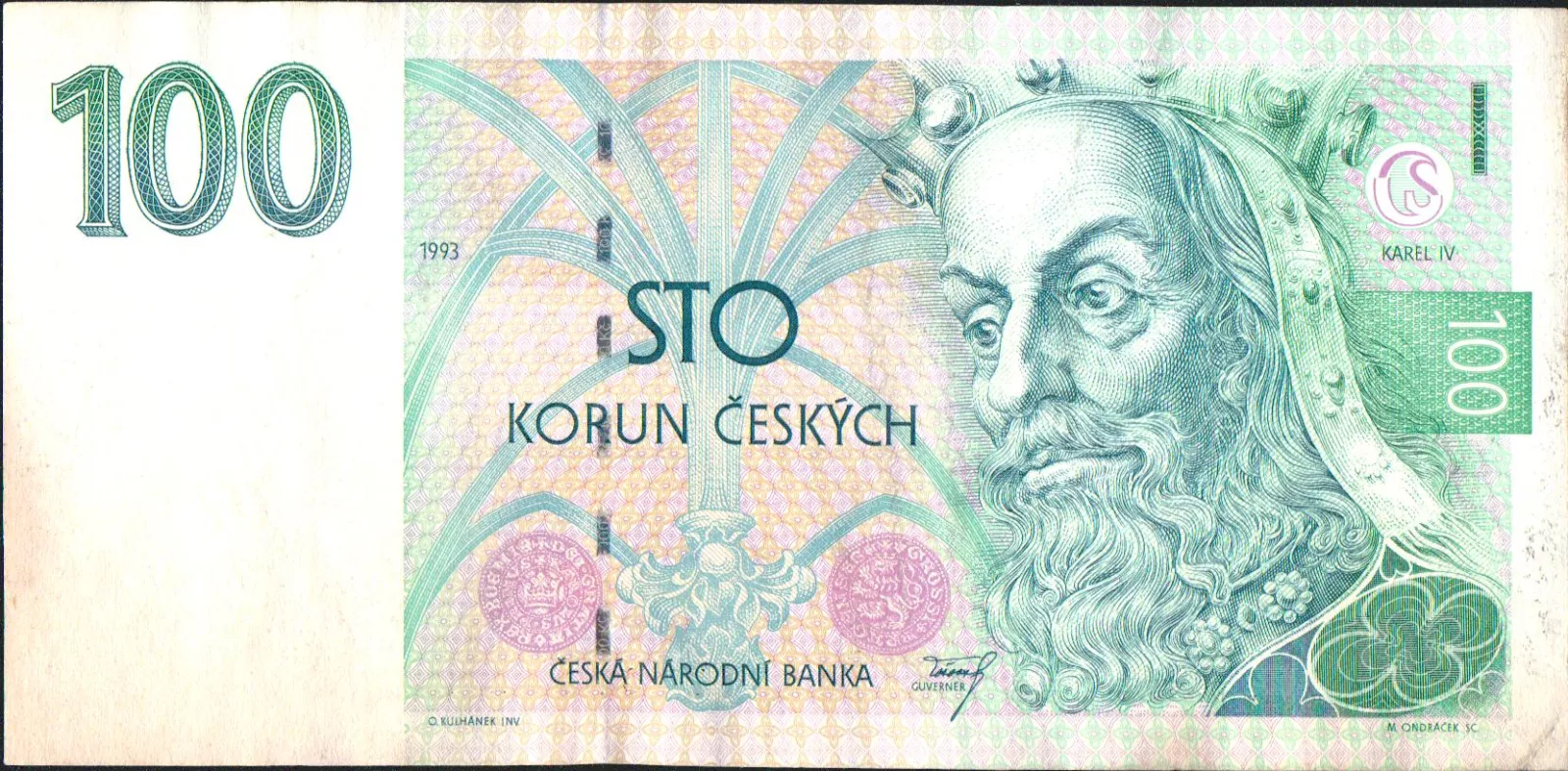 100Kč/1993/, stav 0 - zanědlý papír, série A 29 - tisk Londýn