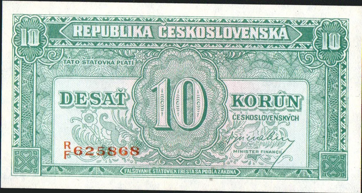 10Kčs/1945-bl/, stav UNC, série RF nebo RB