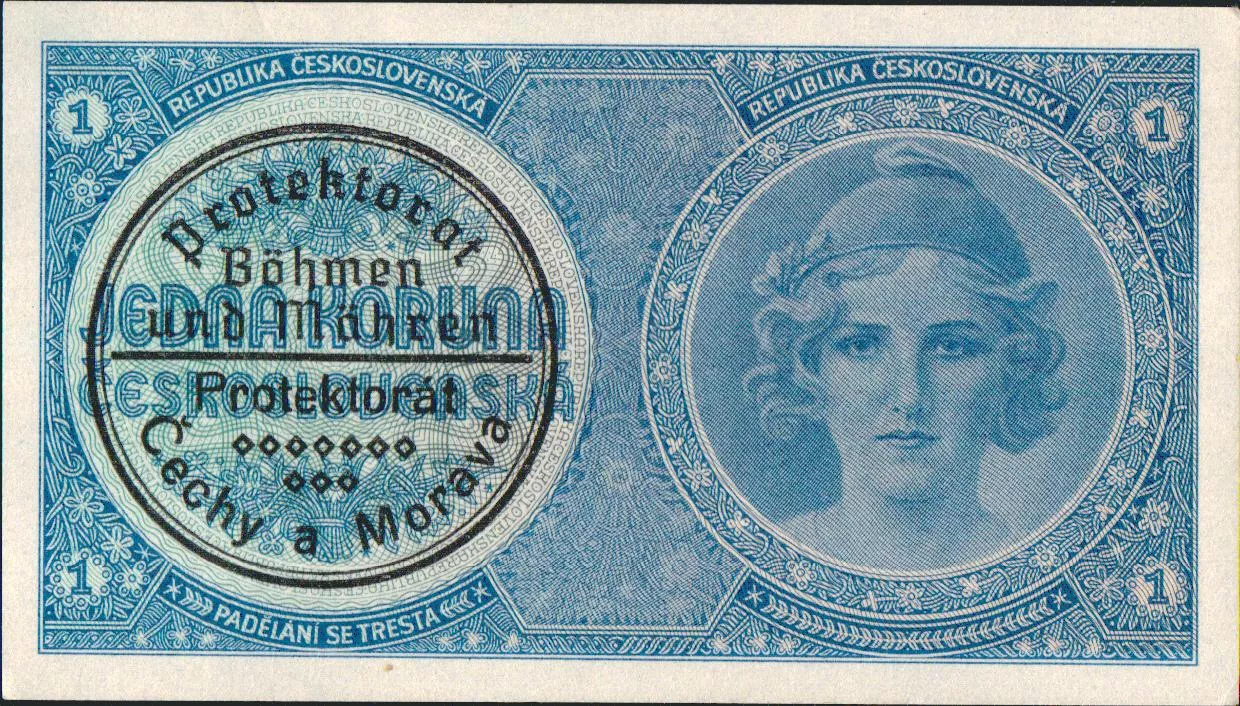 1K/1938-40/, stav UNC, série A 030, strojový přetisk