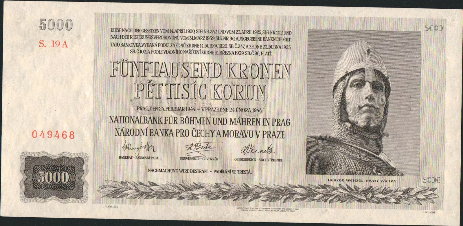 5000K/1944/, stav 1++ (nepatrný ohyb), série 19A
