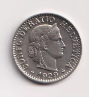 Švýcarsko 20 rapp 1929