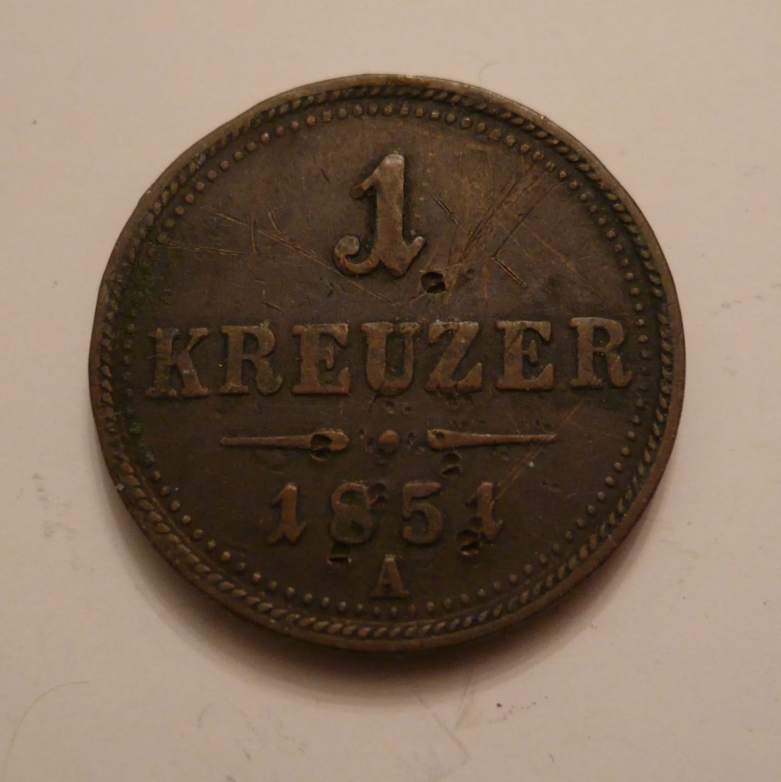 1 Krejcar, 1851, A, Rakousko