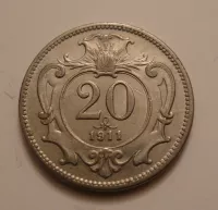 20 Haléř, 1911, PĚKNÝ, Rakousko