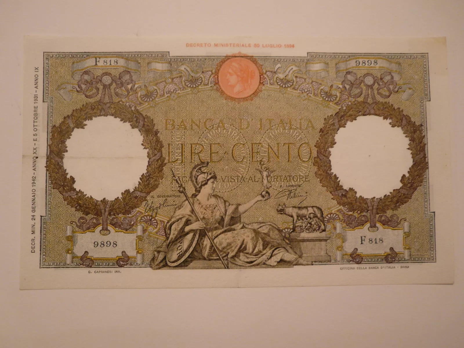 100 Lir, 1893, F-818, Itálie