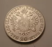 20 Krejcar, 1847 A, Ferdinand V., PĚKNÝ, Rakousko