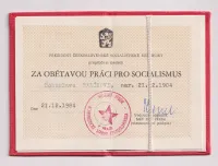 za obětavou práci pro socialismus plus udělovací knížka,ČSSR