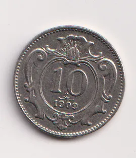 10 haléř 1909,stav,Rakousko