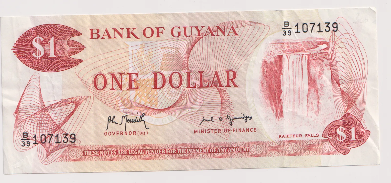 1 dolar,vodopád,Guyana