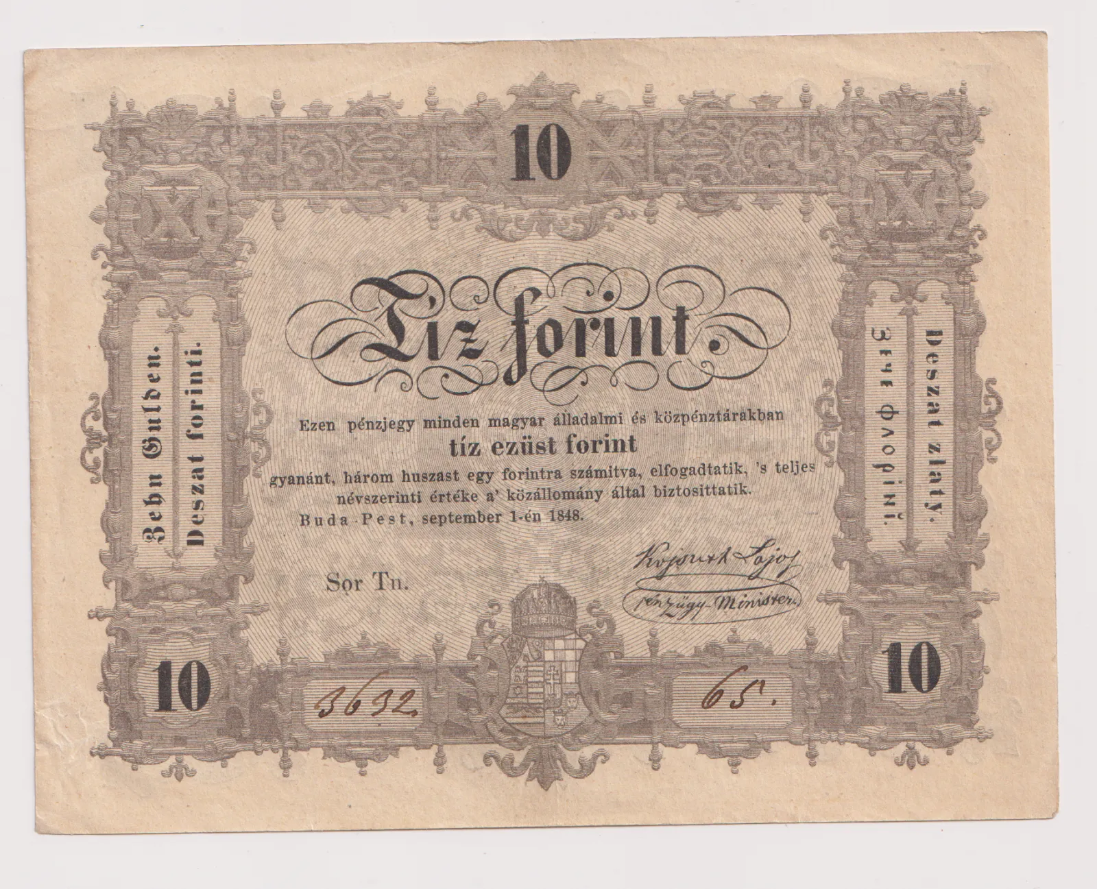 10 forint 1848,Uhry