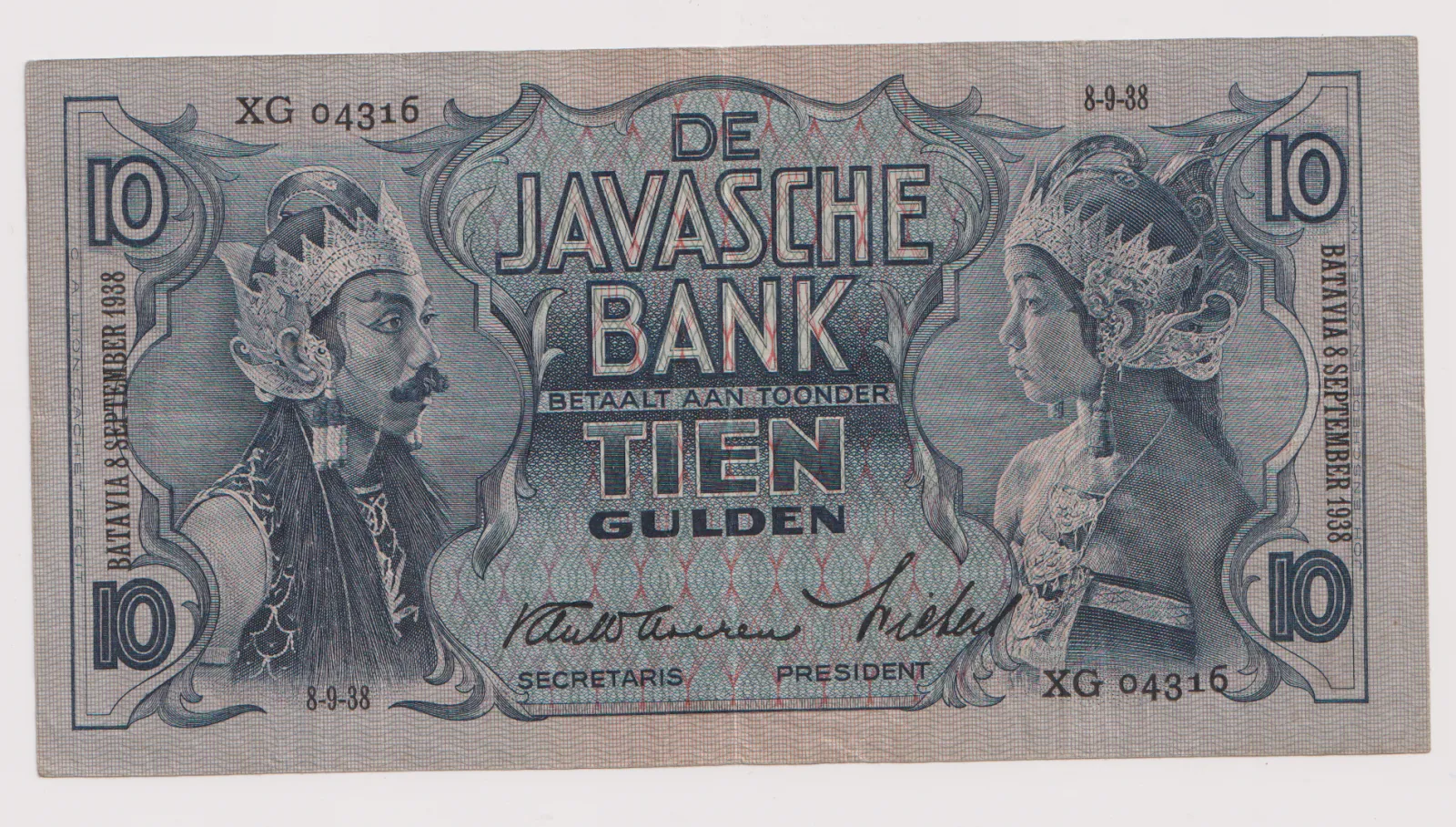 10 gulden 1938,Holandská Jáva