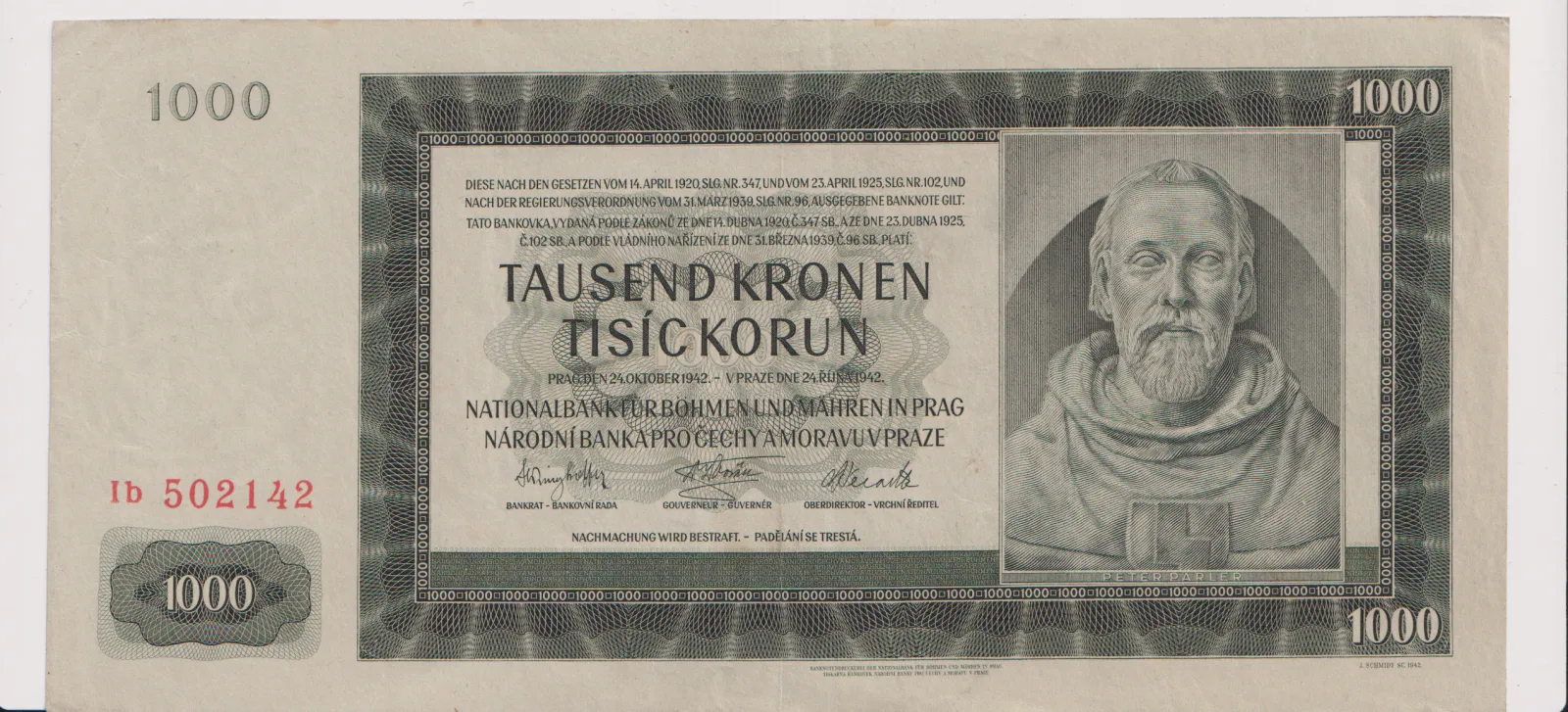 1000 korun 1942,Ib 502442,PČM