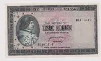 1000 korun 1945 BL-191417,specimen,ČSR