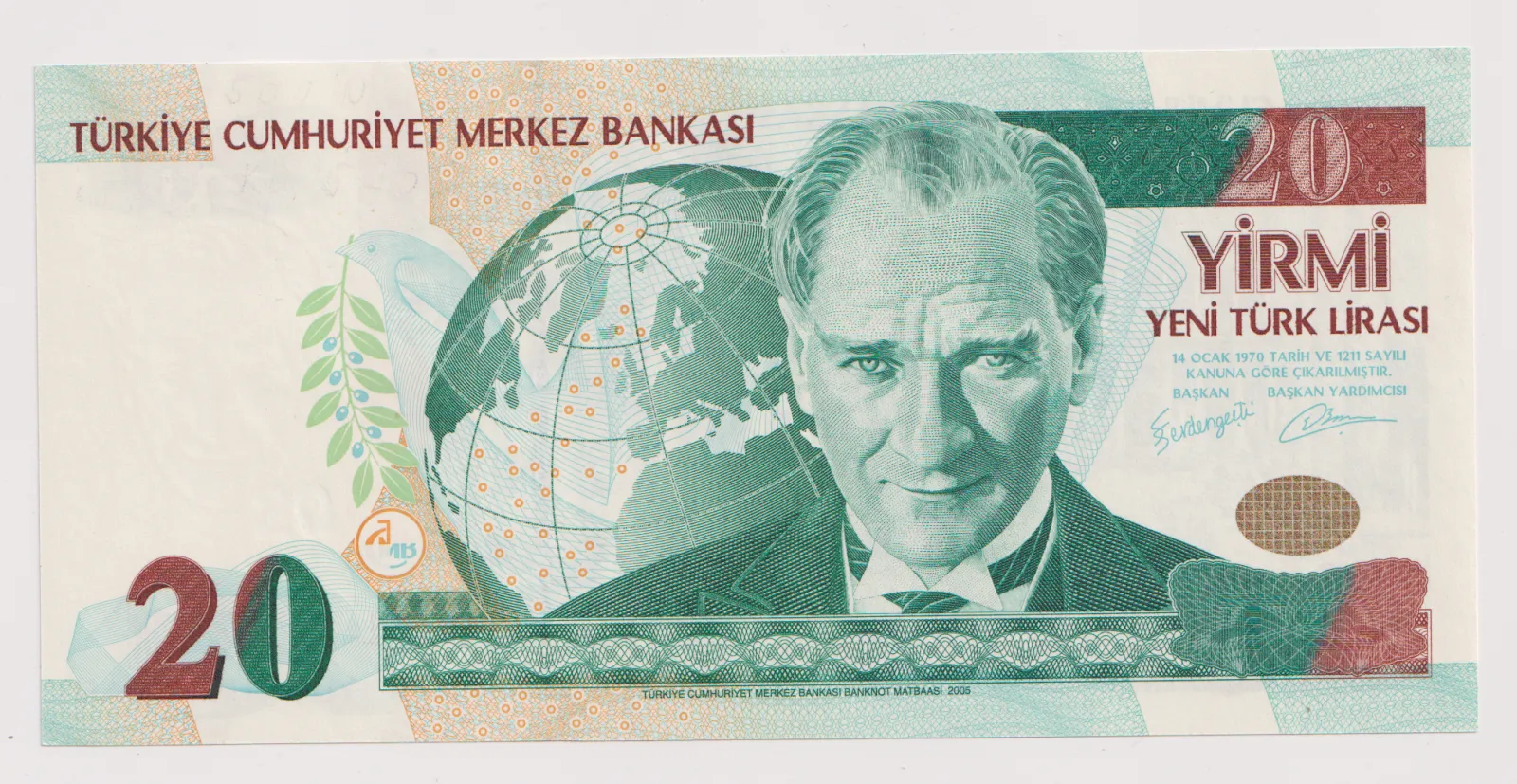 20 lirasi,zelená,zřícenina,Turecko