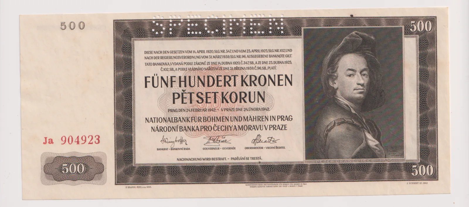 500 korun 1942,specimen,Ja 904923