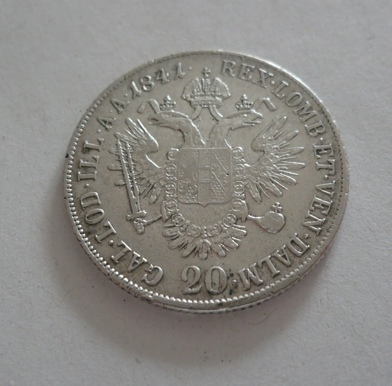20 Krejcar, 1841 B, Ferdinand V., Uhry