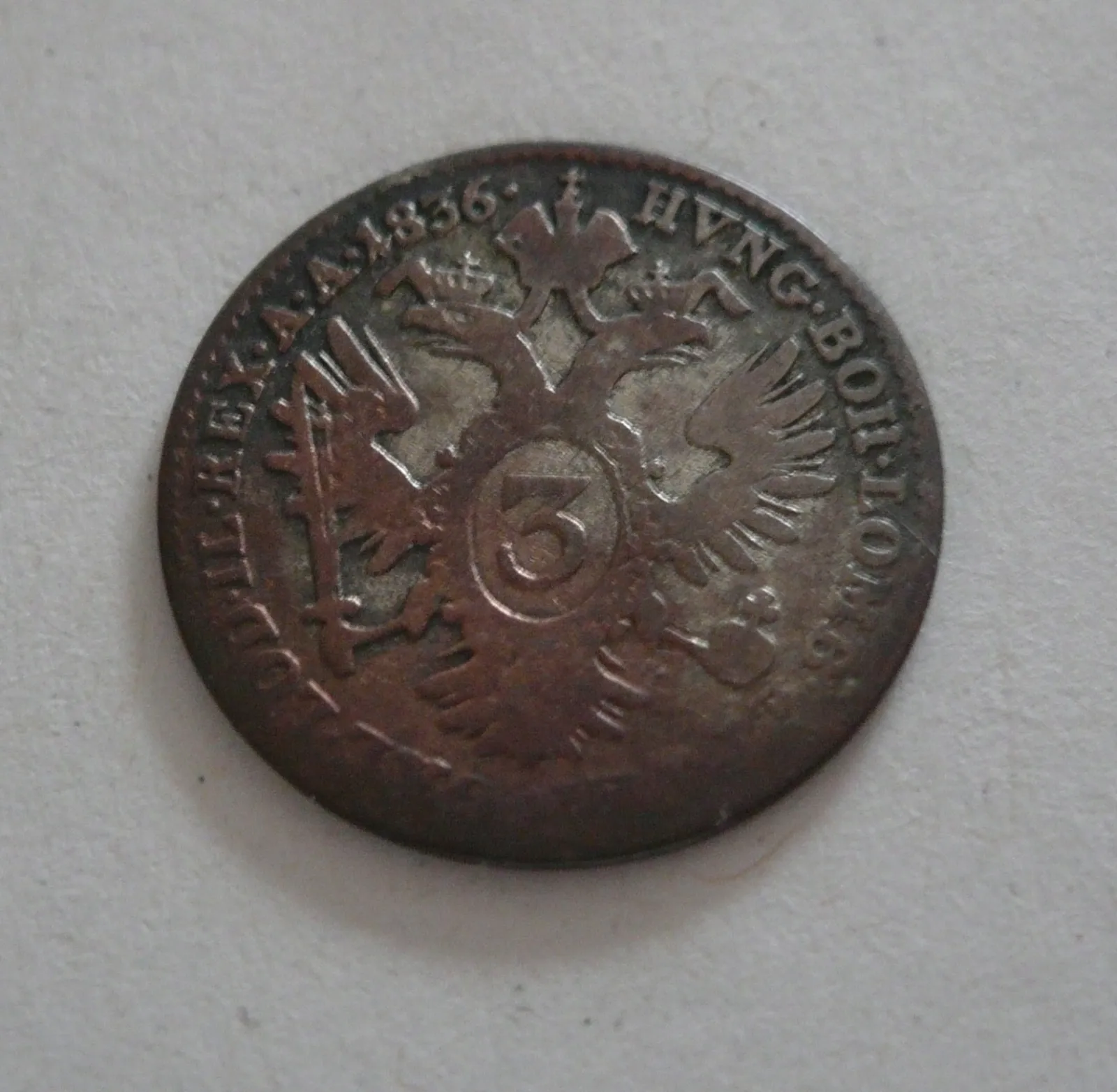 3 Krejcar, 1836 A, Ferdinand V., Ferdinandus, Rakousko