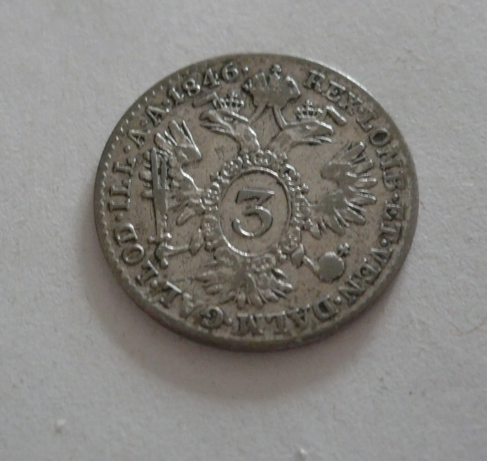 3 Krejcar, 1846 A, Ferdinand V., Rakousko