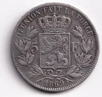 5 frank 1869,kopie,Belgie