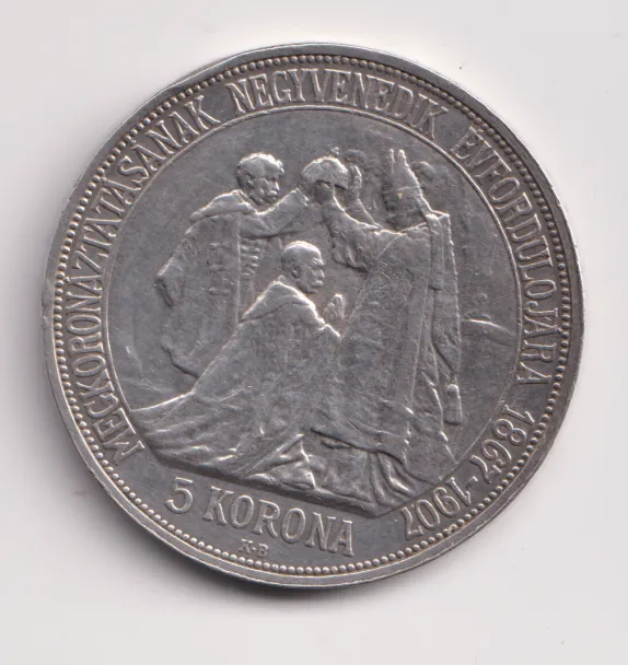 5 korun 1907.,korunovace v Budapešti.,Uhry