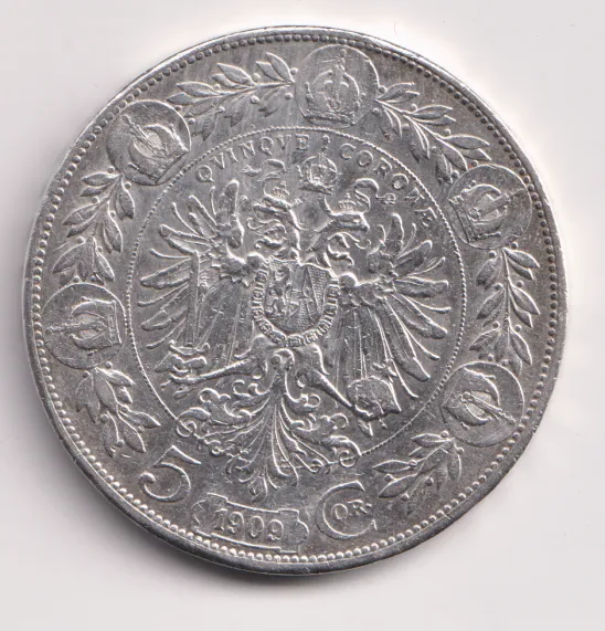 5 korun 1907.,velká hlava.,Rakousko