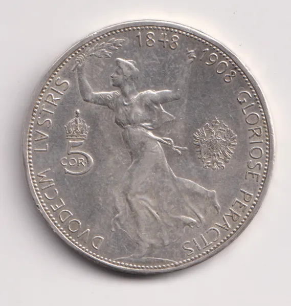 5 korun.,60 let vlády.,1848-1908.,Rakousko