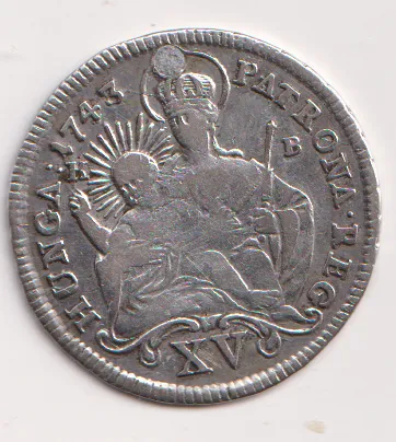 15 krejcar 1743.,dirka.,Marie Terezie.,Kremnica Uhry